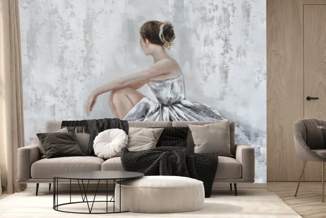 Fototapeta: Baletnica w białej sukni na betonie