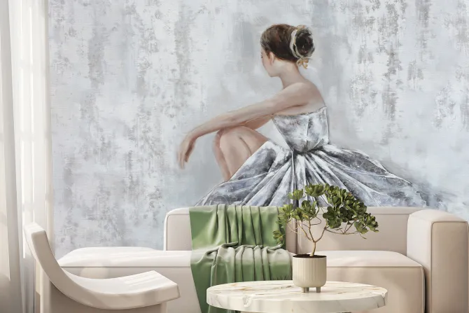 Fototapeta: Baletnica w białej sukni na betonie