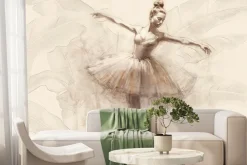 Fototapeta: Baletnica w sukni na tle tropikalnych liści