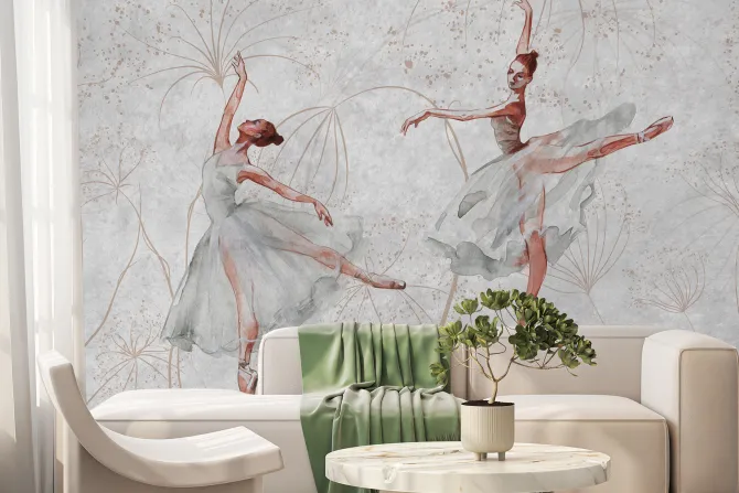 Fototapeta: Baletnice tańczące w pięknej sukni na tle betonu
