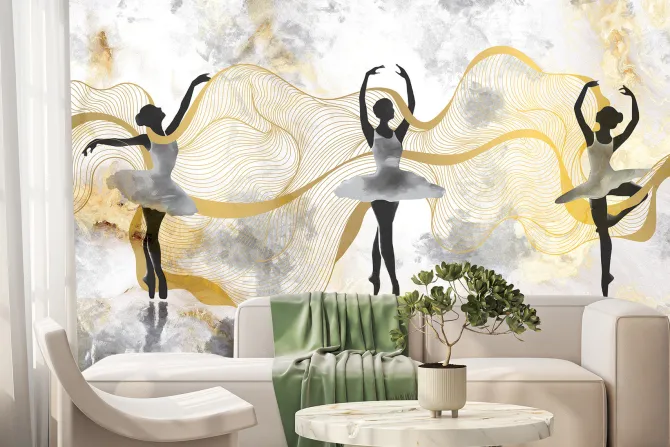 Fototapeta: Baletnice tańczące na tle akwareli