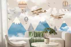 Fototapeta: Balony i samoloty nad niebieskimi górami