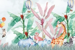 Fototapeta: Balony i zwierzątka z dżungli w akwarelowym stylu