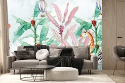 Fototapeta: Balony i zwierzątka z dżungli w akwarelowym stylu