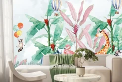 Fototapeta: Balony i zwierzątka z dżungli w akwarelowym stylu