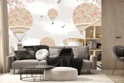 Fototapeta: Balony wśród kwiatów sakury i delikatnych gałęzi