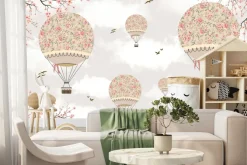 Fototapeta: Balony wśród kwiatów sakury i delikatnych gałęzi