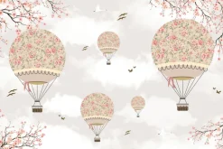 Fototapeta: Balony wśród kwiatów sakury i delikatnych gałęzi