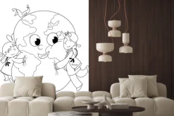 Fototapeta: Bambini felici che abbracciano la terra, da colorare