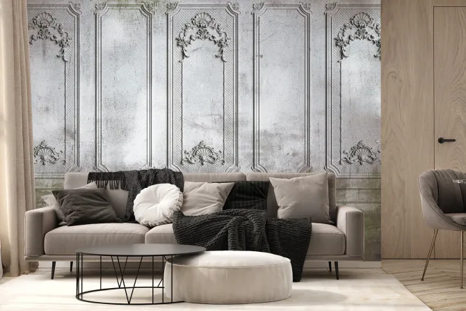 Fototapeta: Barokowa sztukateria na szarym murze