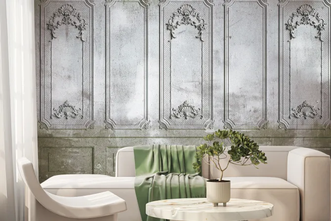 Fototapeta: Barokowa sztukateria na szarym murze