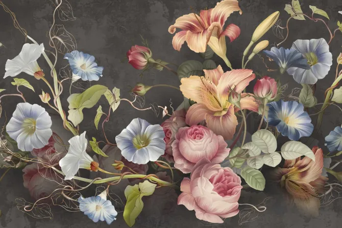 Fototapeta: Barwne kwiaty na ciemnym tle z teksturą