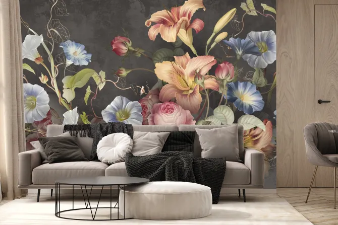 Fototapeta: Barwne kwiaty na ciemnym tle z teksturą