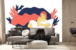 Fototapeta: Beautiful hand drawn flat style girl with long hair is lying