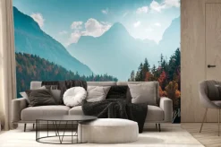 Fototapeta: Beautiful mountain landscape with autumn forest. alpine scenery