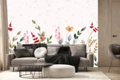 Fototapeta: Beautiful pink green watercolor floral border