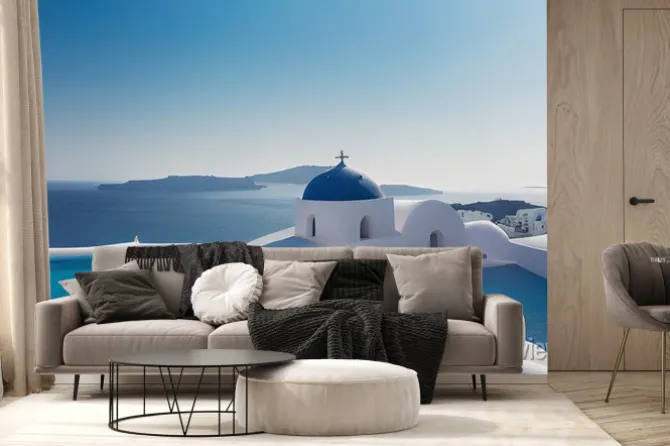 Fototapeta: Beautiful santorini greece panoramic background, travel holliday