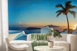 Fototapeta: Beautiful santorini greece panoramic background, travel holliday
