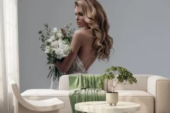 Fototapeta: Beautiful sexy blonde bride posing in a sparkling wedding dress