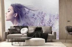 Fototapeta: Beauty model girl with lavender flowers . beautiful young brunette