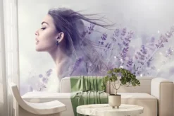 Fototapeta: Beauty model girl with lavender flowers . beautiful young brunette