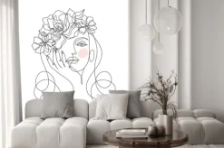 Fototapeta: Beauty woman face with flowers one line drawing art. abstract