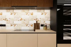 Fototapeta: Beżowe kafelki z motywem roślinnym