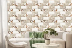 Fototapeta: Beżowe kafelki z motywem roślinnym