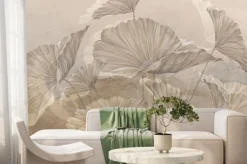 Fototapeta: Beżowe liście na betonowej ścianie