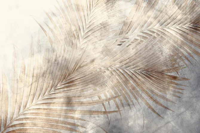 Fototapeta: Beżowe liście palmowe w stylu industrialnym