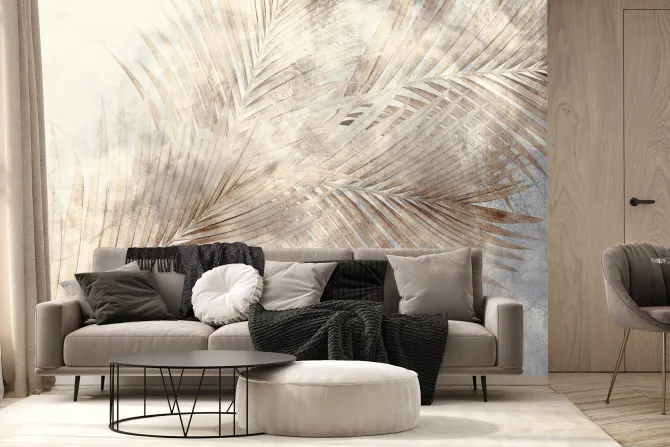 Fototapeta: Beżowe liście palmowe w stylu industrialnym