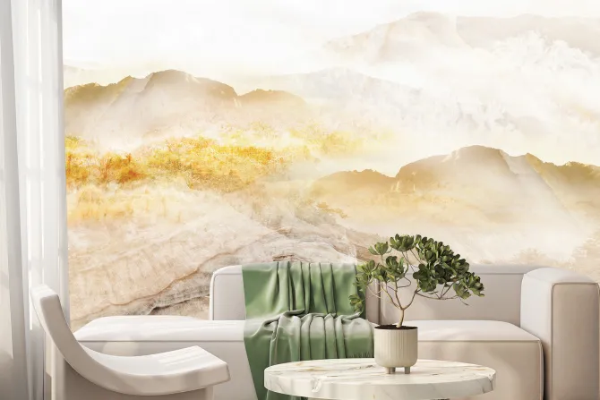 Fototapeta: Beżowe marmurowe góry we mgle