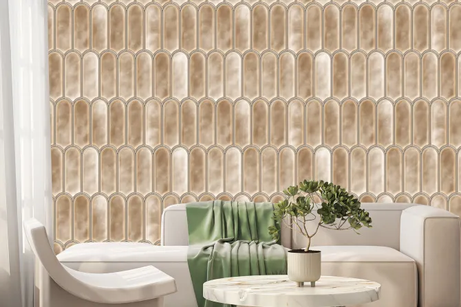 Fototapeta: Beżowe płytki ścienne w kształcie łuków