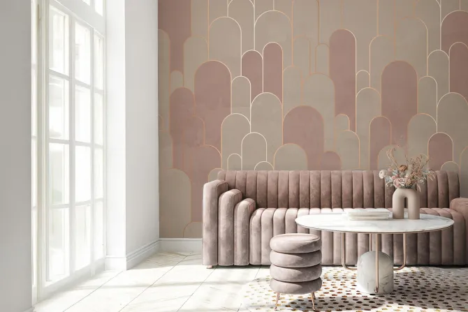 Fototapeta: Beżowo-różowe łuki ze złotymi zdobieniami