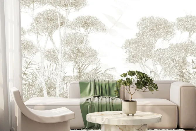 Fototapeta: Beżowy krajobraz las w stylu szkicu