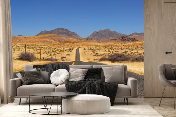 Fototapeta: Betonowa droga wiodąca przez środek pustyni