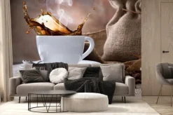 Fototapeta: Biała filiżanka z kawą ziarnistą