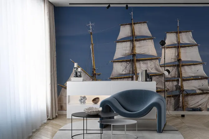 Fototapeta: Białe żagle statków na tle nieba