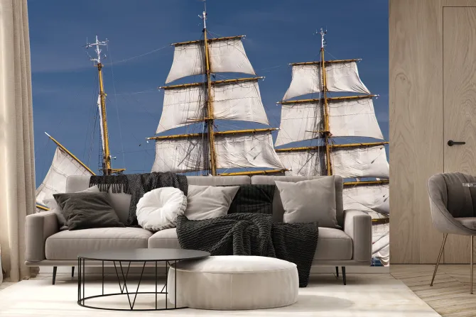 Fototapeta: Białe żagle statków na tle nieba