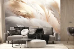 Fototapeta: Białe i złote puszyste ptasie pióra