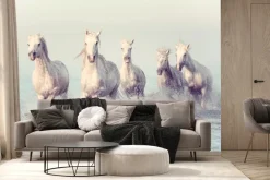 Fototapeta: Białe konie w galopie na morzu