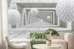 Fototapeta: Białe kule 3d w surowym betonowym tunelu