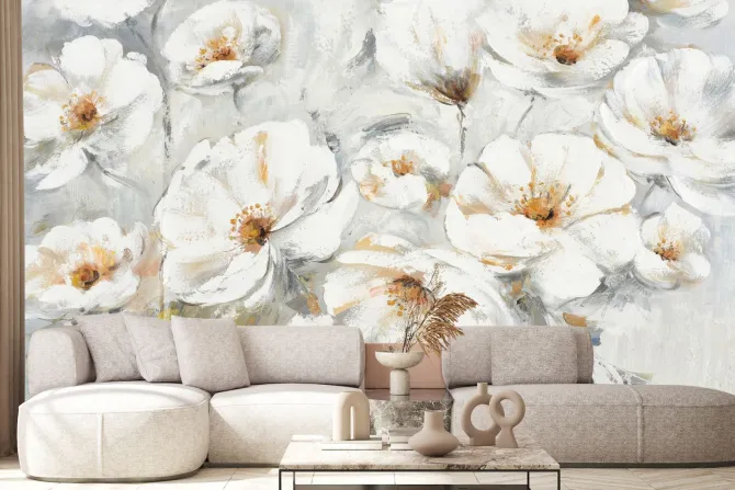 Fototapeta: Białe kwiaty malowane