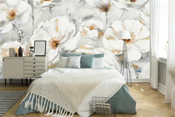 Fototapeta: Białe kwiaty malowane