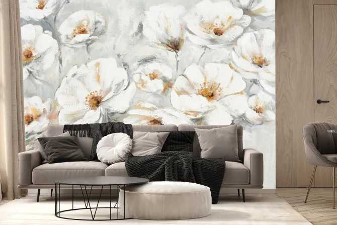 Fototapeta: Białe kwiaty malowane