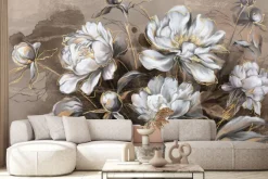 Fototapeta: Białe kwiaty na tle w stylu akwareli w stylu vintage