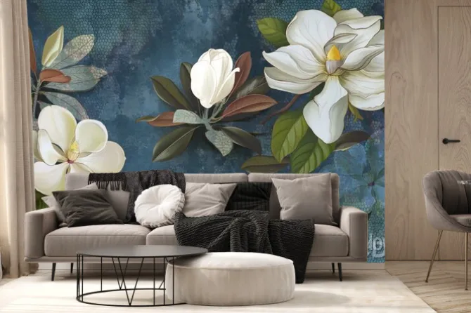 Fototapeta: Białe kwiaty na ciemnym tle