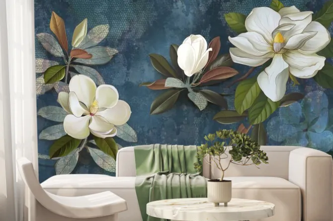 Fototapeta: Białe kwiaty na ciemnym tle