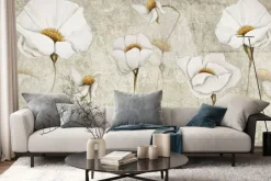 Fototapeta: Białe kwiaty na tle betonu wzór w stylu industrialnym