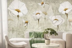 Fototapeta: Białe kwiaty na tle betonu wzór w stylu industrialnym